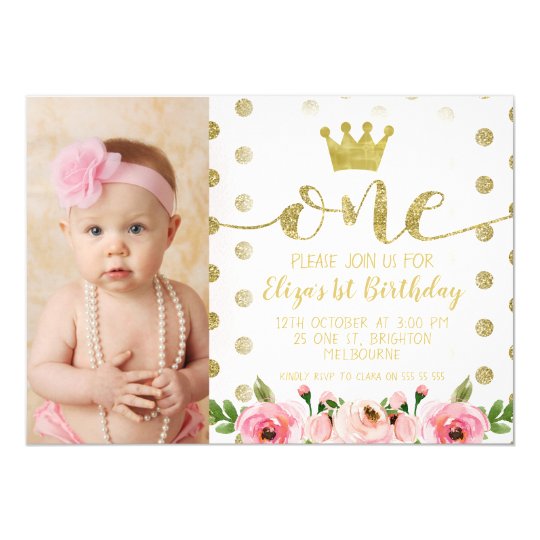 Princess Photo 1st Birthday Party Invitation Zazzle Com