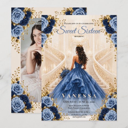 Princess Photo Blue Sweet 16 Invitation