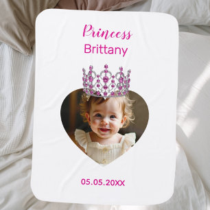 Princess photo heart pink tiara baby girl blanket