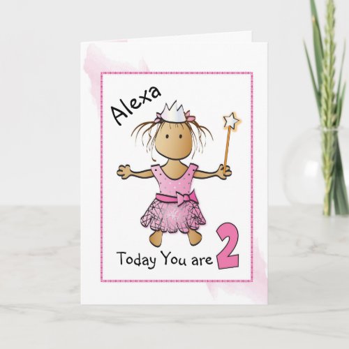 Princess Pink 2nd Birthday Card for Her