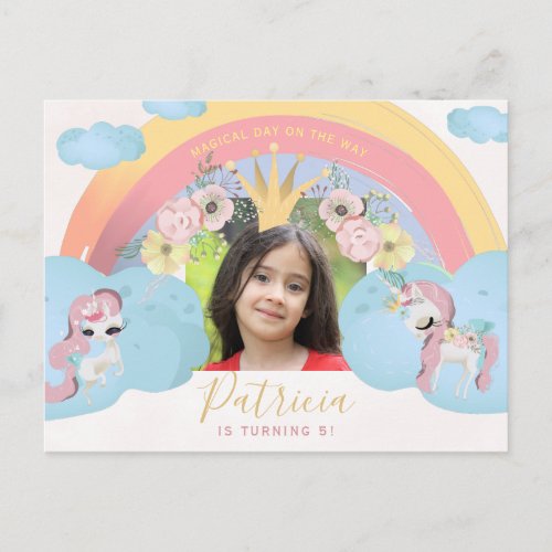 Princess pink and gold girls birthday PHOTO party Postcard