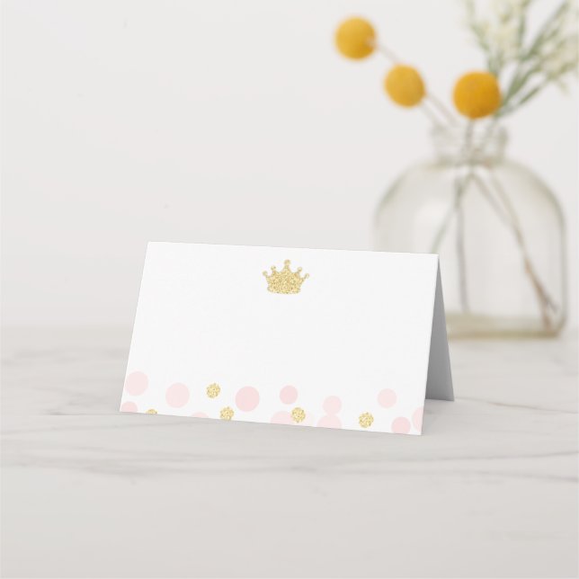 Princess Pink and Gold Glitter Confetti Food Place Card (Front)