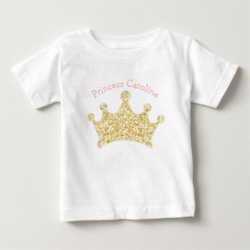 Princess Pink and Gold Glitter Crown Baby T_Shirt