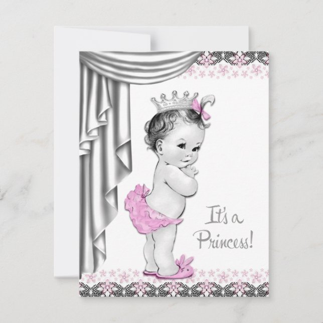 Princess Pink and Gray Baby Girl Shower Invitation (Front)