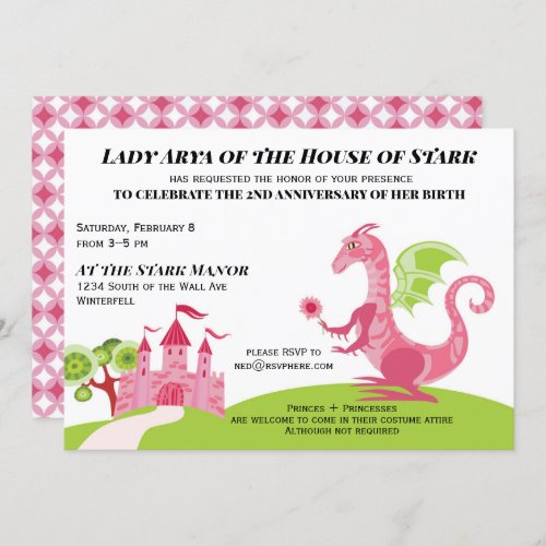 Princess pink and green Girl Birthday invitation