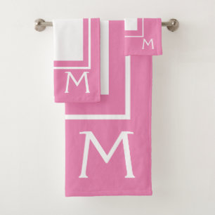 Princess Pink and White Monogram Bath Towel Set