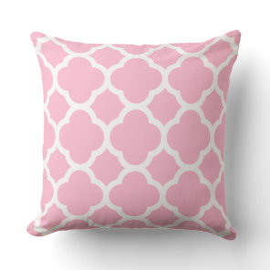 Princess Pink and White Quatrefoil Pattern Throw Pillow