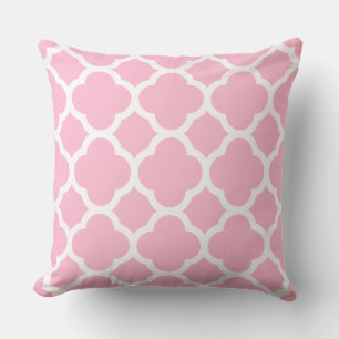 Princess Pink and White Quatrefoil Pattern Throw Pillow