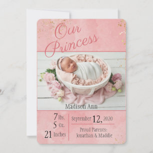 Princess Pink Baby Girl Photo Birth Announcement