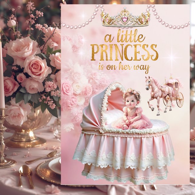 Princess Pink Baby Shower Carriage Bassinet Invitation (Creator Uploaded)