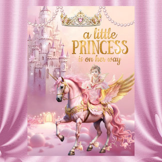Princess Pink Baby Shower unicorn horse castle Invitation