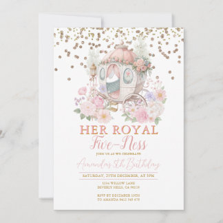 Princess Pink Birthday Blush Floral Carriage Invitation