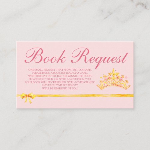 Princess Pink Book Request Card for Baby Shower
