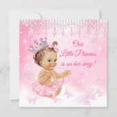 Princess Pink Butterfly Baby Shower brunette Invitation (Front)