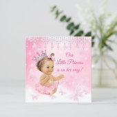 Princess Pink Butterfly Baby Shower brunette Invitation (Standing Front)