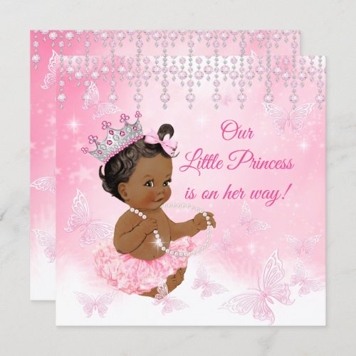 Princess Pink Butterfly Baby Shower Ethnic Invitation
