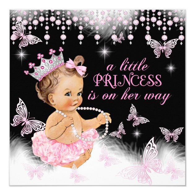 Princess Pink Butterfly Girl Baby Shower Cute Invitation