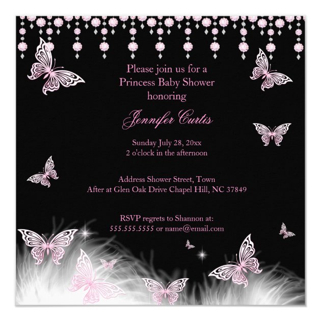 Pink gold purple butterfly girl baby shower invitation