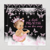 Princess Pink Butterfly Girl Baby Shower Cute Invitation