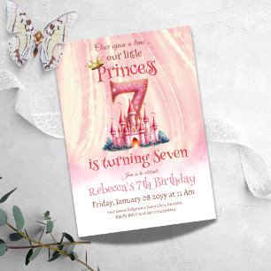 Princess Pink Castle Girl Seventh 7th Birthday Invitation