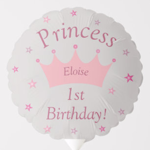 Princess Pink Crown Tiara Stars Kids Baby Birthday Balloon