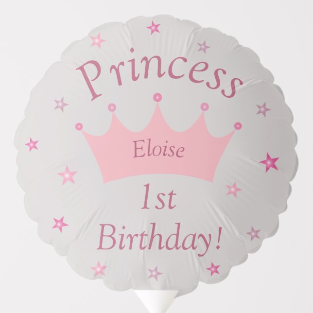 Princess Pink Crown Tiara Stars Kids Baby Birthday Balloon (Front)