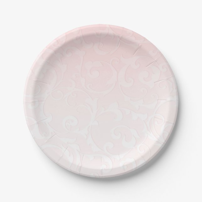 Princess Pink Damask Storybook Elegant Wedding Paper Plates (Front)