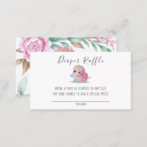 Princess Pink Dinosaur Diaper Raffle Baby Shower Business Card