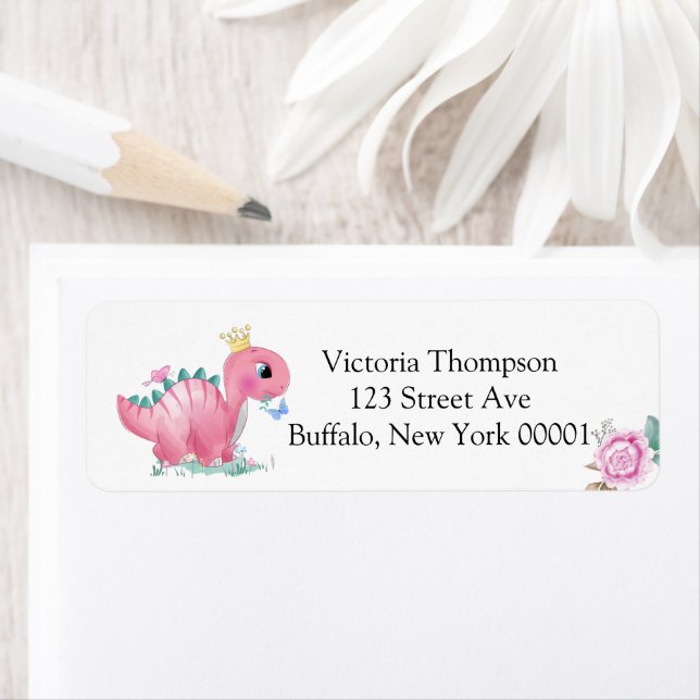 Princess Pink Dinosaur Peony Baby Shower  Label (Insitu)