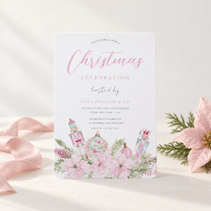 Princess Pink Floral Nutcracker Christmas Party Invitation
