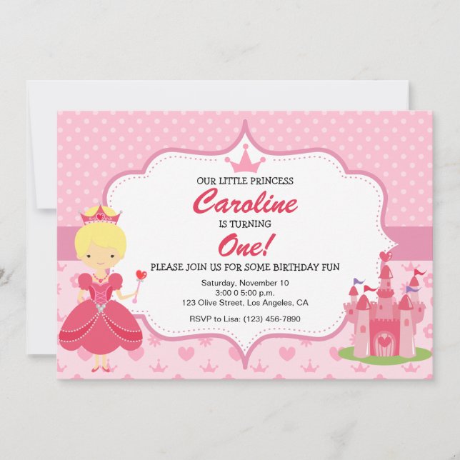 Princess Pink Girl Birthday Party Invitation (Front)