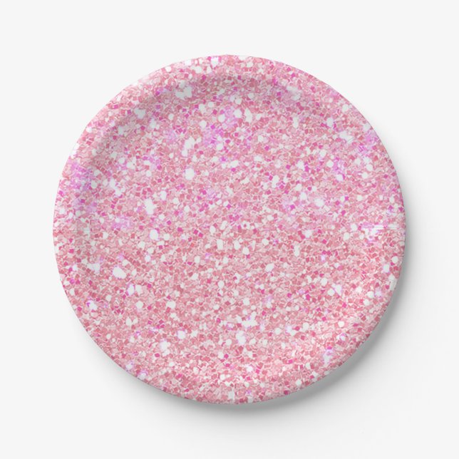 Princess Pink Glitter Glam Custom Party Paper Plates (Front)