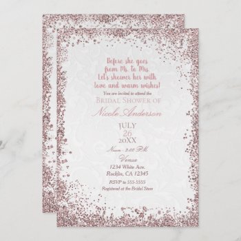Princess Pink Glitter White Damask Bridal Shower Invitation by printabledigidesigns at Zazzle
