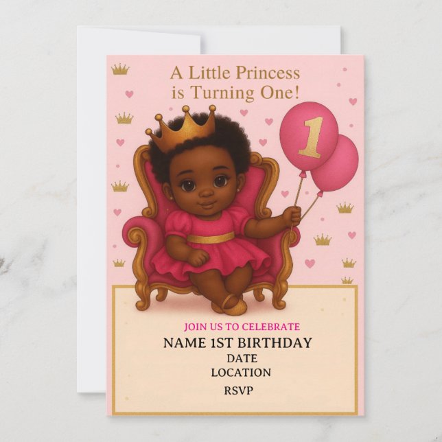 Princess Pink & Gold 1st Birthday Invitation (Front)