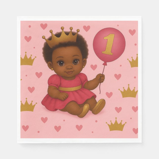 Princess Pink & Gold Baby Girl Birthday  Napkins (Front)