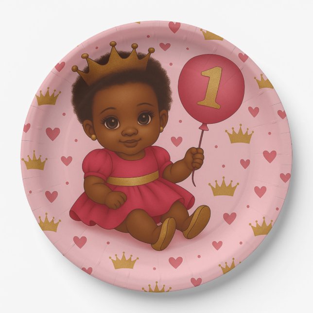 Princess Pink & Gold Baby Girl Birthday Paper Plates (Front)