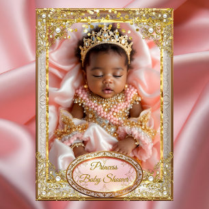 Princess Pink Gold Baby Girl Shower Ethnic pearls Invitation