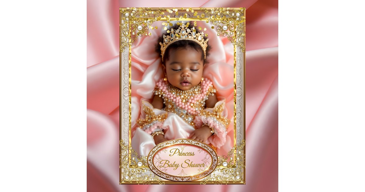Princess Pink Gold Baby Girl Shower Ethnic pearls Invitation | Zazzle