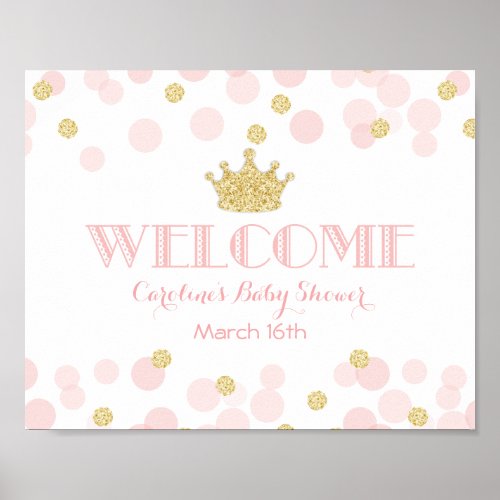 Princess Pink Gold Baby Shower Custom Welcome Poster