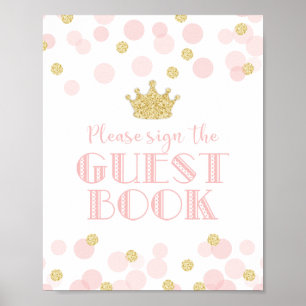Princess Pink Gold Baby Shower Guest Book Sign
