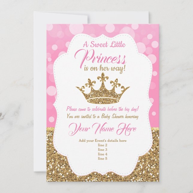 Princess Pink Gold Baby Shower Invitation, Royal Invitation (Front)