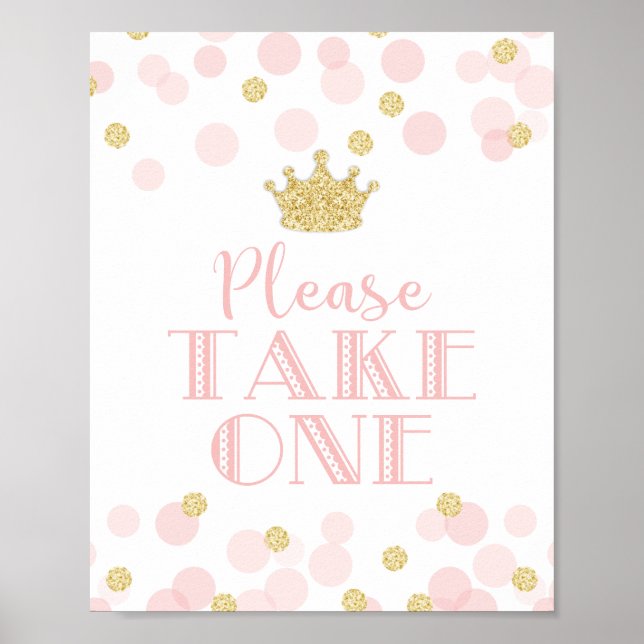 Princess Pink Gold Baby Shower Take a Favor Sign (Front)