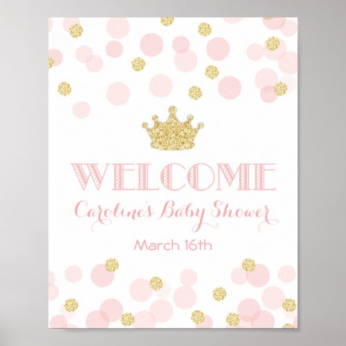 Princess Pink Gold Baby Shower Welcome Sign