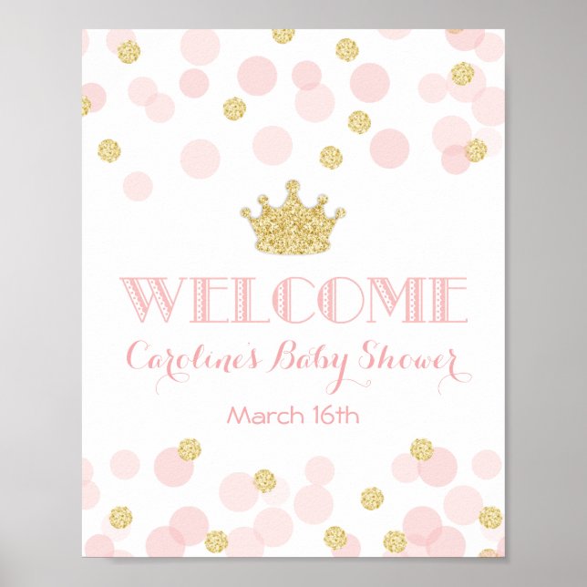 Princess Pink Gold Baby Shower Welcome Sign (Front)