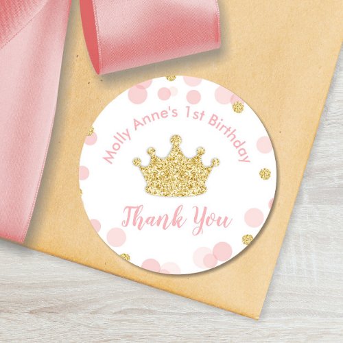 Princess Pink  Gold Birthday Party Sticker Label