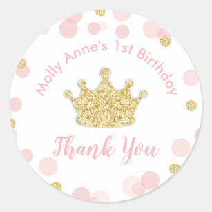 35x Personalised Princess Round 37mm Birthday Stickers Label Party Thank You 101 