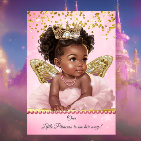 Princess Pink Gold Butterfly Baby Shower Ethnic  Invitation