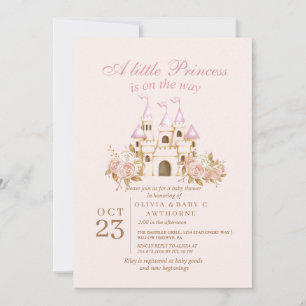  Princess Pink Gold Castle Baby Shower Invitation