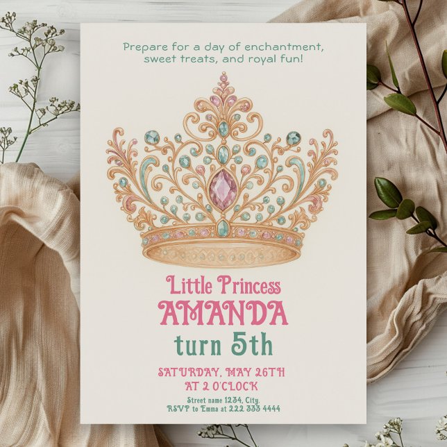 Princess pink gold Crown Enchanting Birthday Invitation (Creator Uploaded)