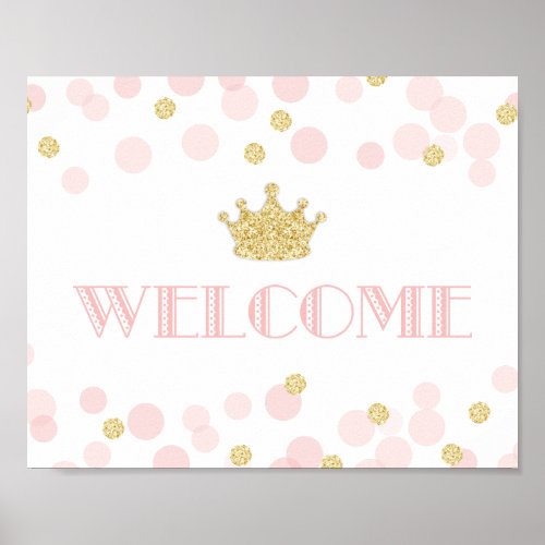 Princess Pink Gold Glitter Baby Shower Welcome Poster